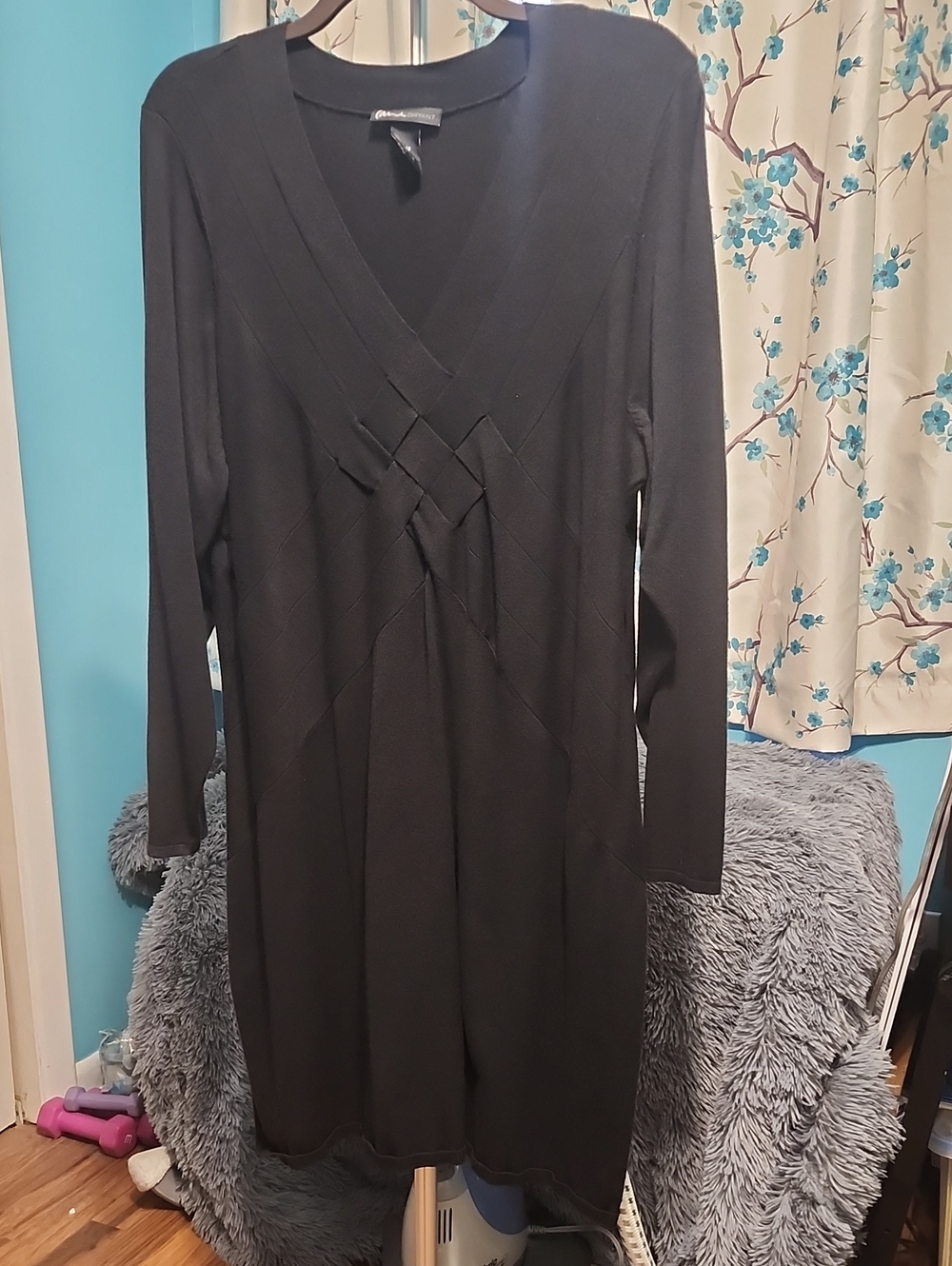 Lane Bryant Black V-Neck Midi Dress with Front Knit Detail